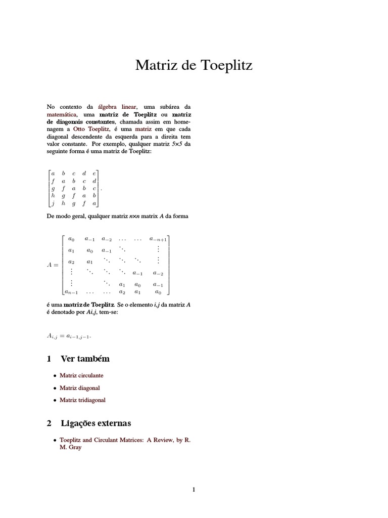 Matriz de Toeplitz | PDF