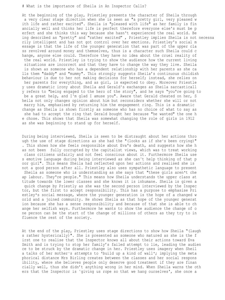 What is the Importance of Sheila in an Inspector Calls