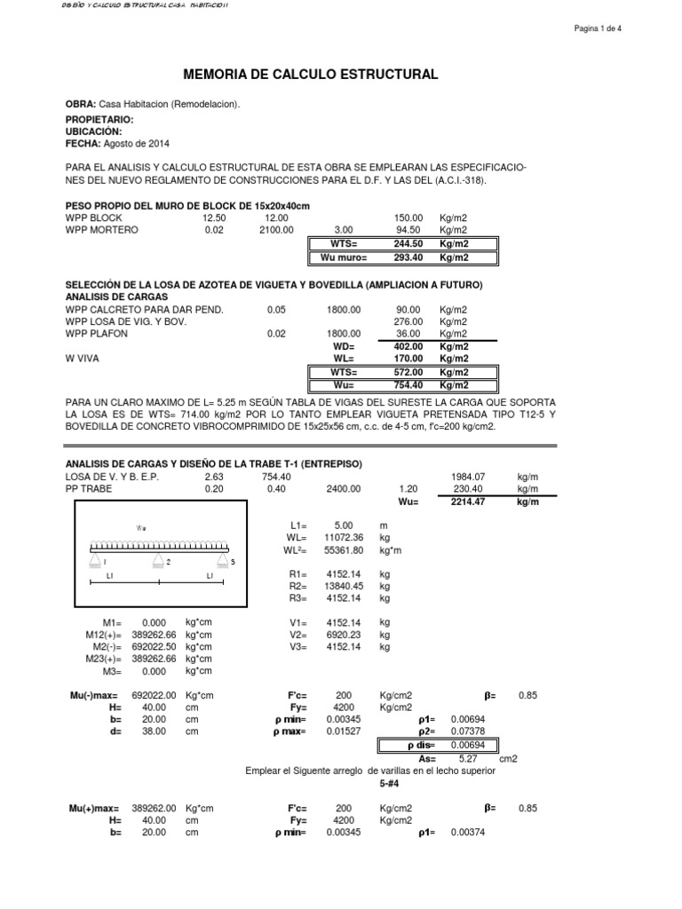 Memoria de Calculo | Fundación (Ingeniería) | Hormigón