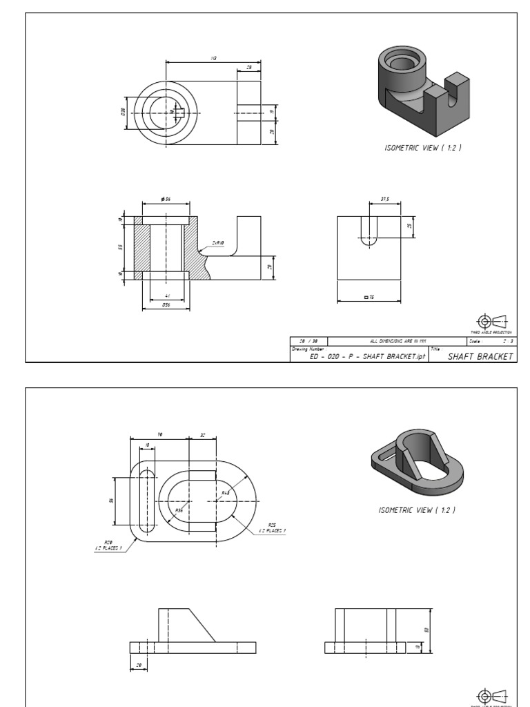 Engineering Drawing: Shaft Bracket | PDF | Computers | Technology ...