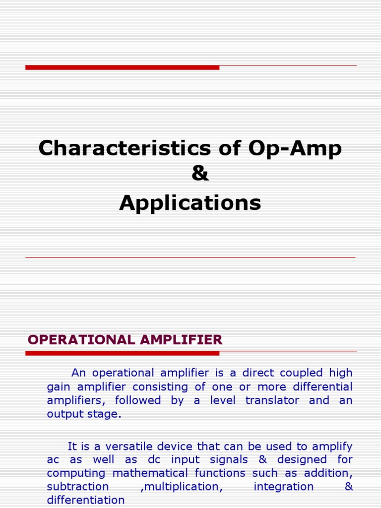 Characteristics of OpAmp & Applications PDF Operational Amplifier