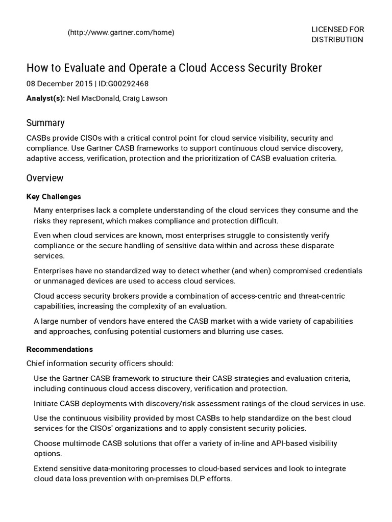 CASB-How To Evaluate and Operate A Cloud Access Security Broker | PDF ...