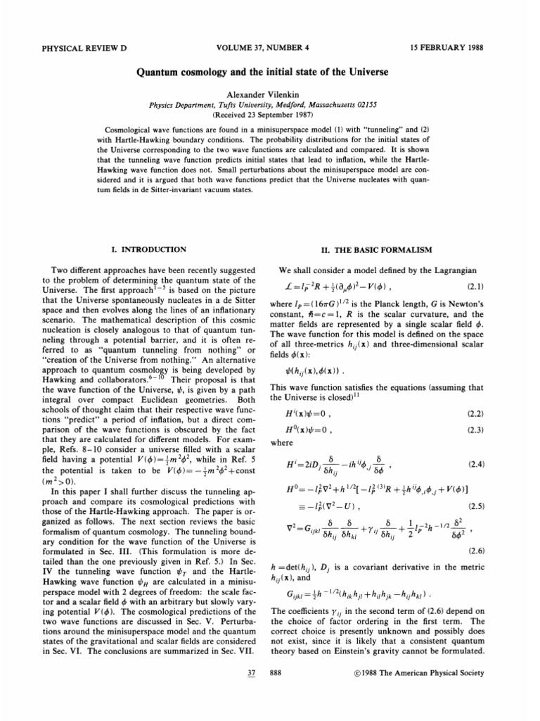 Quantum Cosmology and The Initial State of The Universe PDF | PDF