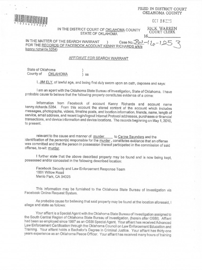 Saunders Search Warrants PDF