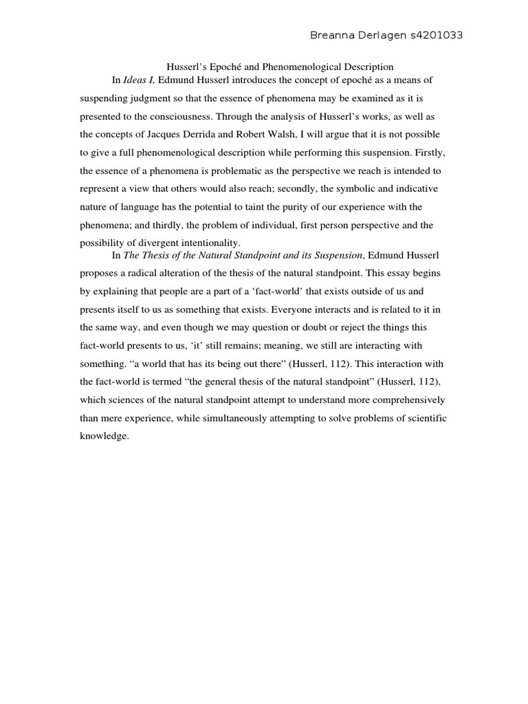 Husserl S Epoche and Phenomenological de | PDF | Phenomenology ...