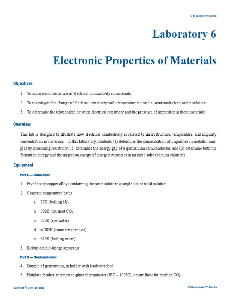 E45 Laboratory6 | PDF | Electrical Resistivity And Conductivity ...
