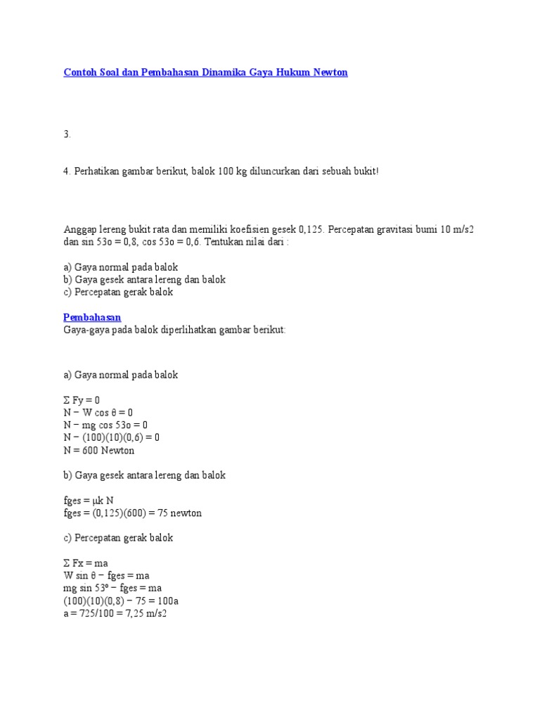 Contoh Soal Dan Pembahasan Dinamika Gaya Hukum Newton