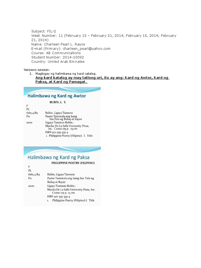 Halimbawa ng Kard Katalog at Uri nito | PDF | Travel | Foreign Language ...