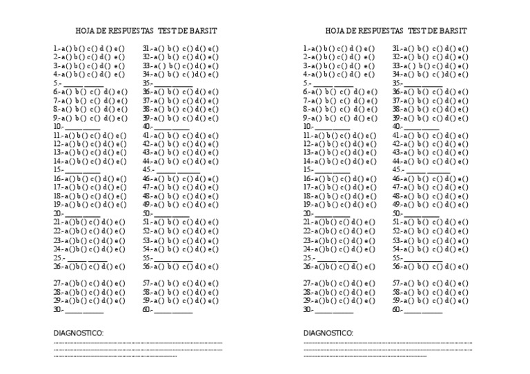 Respuestas Test de BARSIT | PDF | Métodos y materiales de enseñanza
