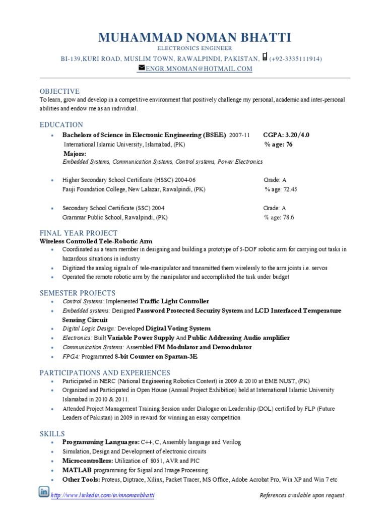 Electronics Engineer Profile | PDF