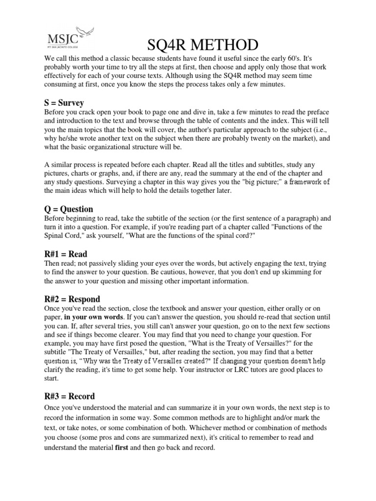 SQ4R Study Method Guide | PDF