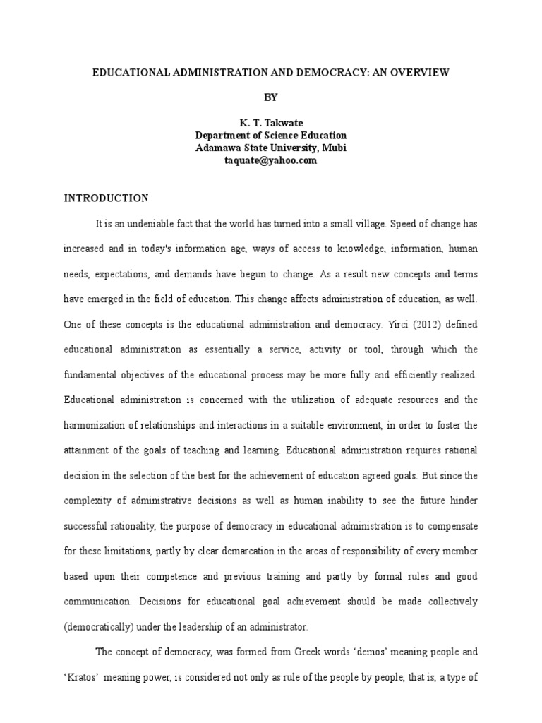 Democratic Principles in Education Administration | PDF | Democracy ...