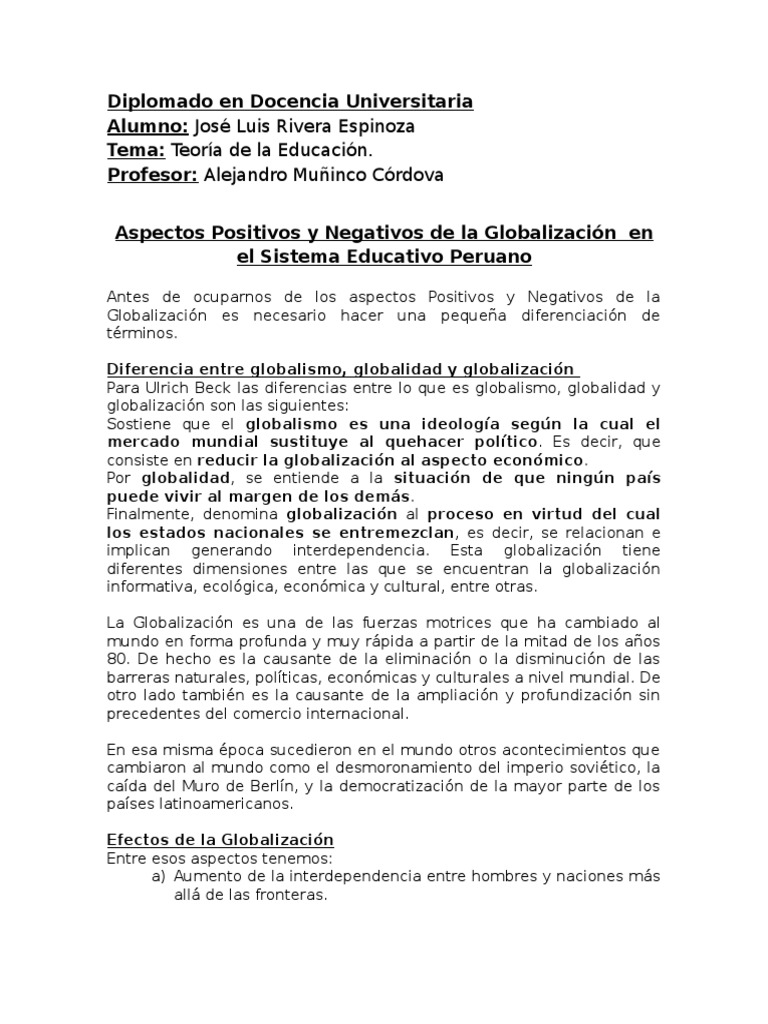Los efectos positivos y negativos de la globalización en el sistema ...