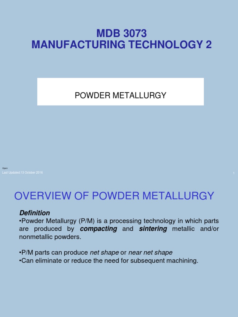 Overview of Powder Metallurgy Processes | PDF | Sintering | Aerosol