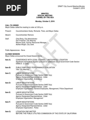 Special Meeting Minutes 10-03-16