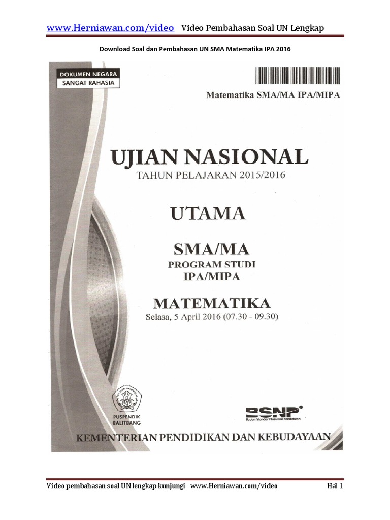 Soal Dan Pembahasan Un Sma Matematika Ipa 2016