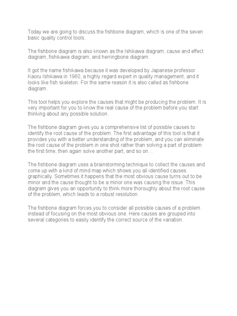 Exploring the Causes of Problems: An Introduction to the Fishbone