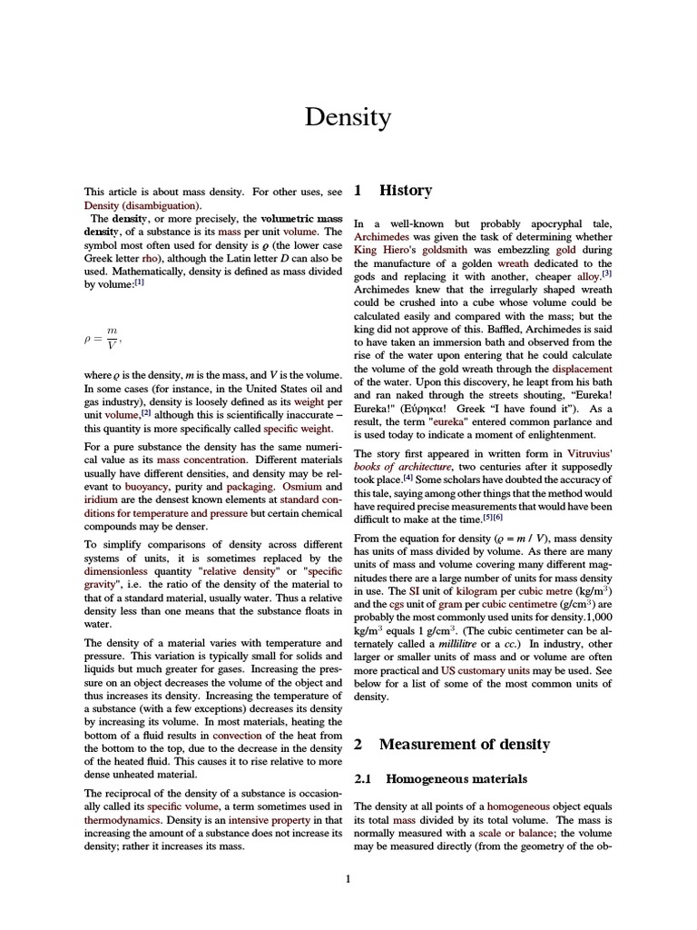Density: 1 History | PDF