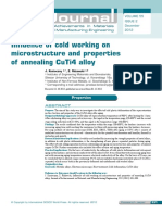 Influence of Cold Working on Microstructure and Properties of Annealing CuTi4 Alloy