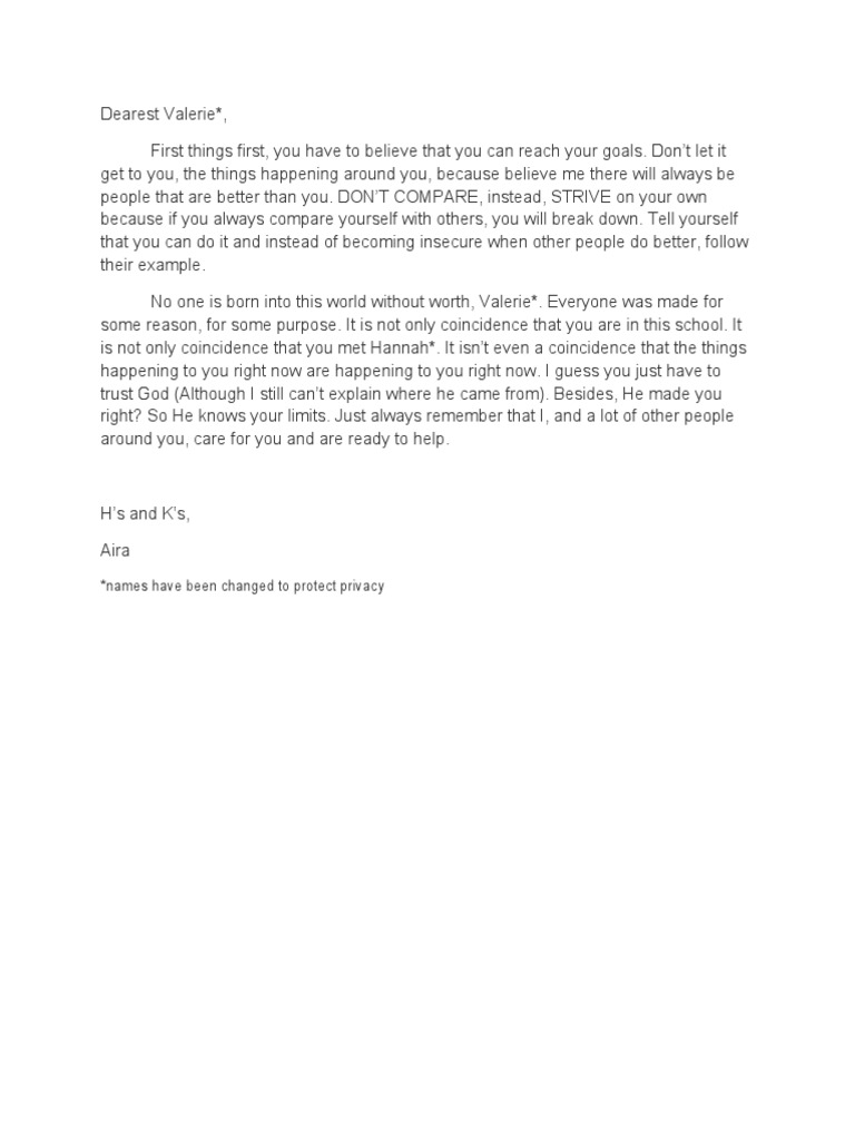 Encouragement and Self-Belief Letter | PDF
