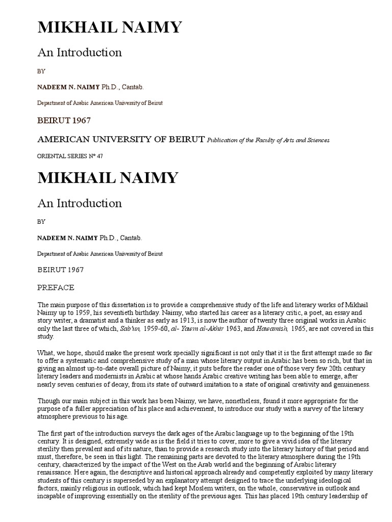 Nadeem Naimy. Mikhail Naimy: An Introduction | PDF | Poetry | Metre ...