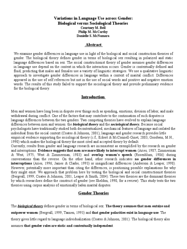 Language Use and Gender Theories | PDF | Gender Role | Gender