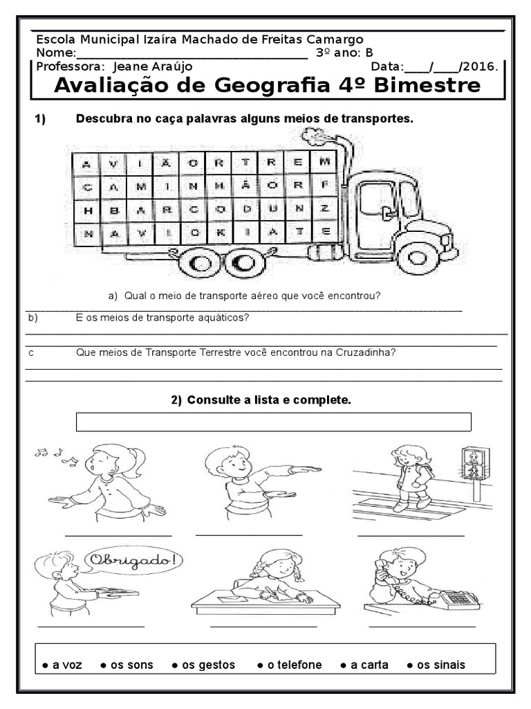 Prova de Geografia 3º Ano 4º Bimestre | PDF