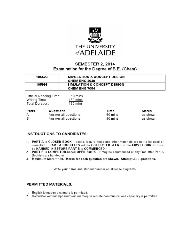 Sample Exam Pdf Distillation Chemical Reactor