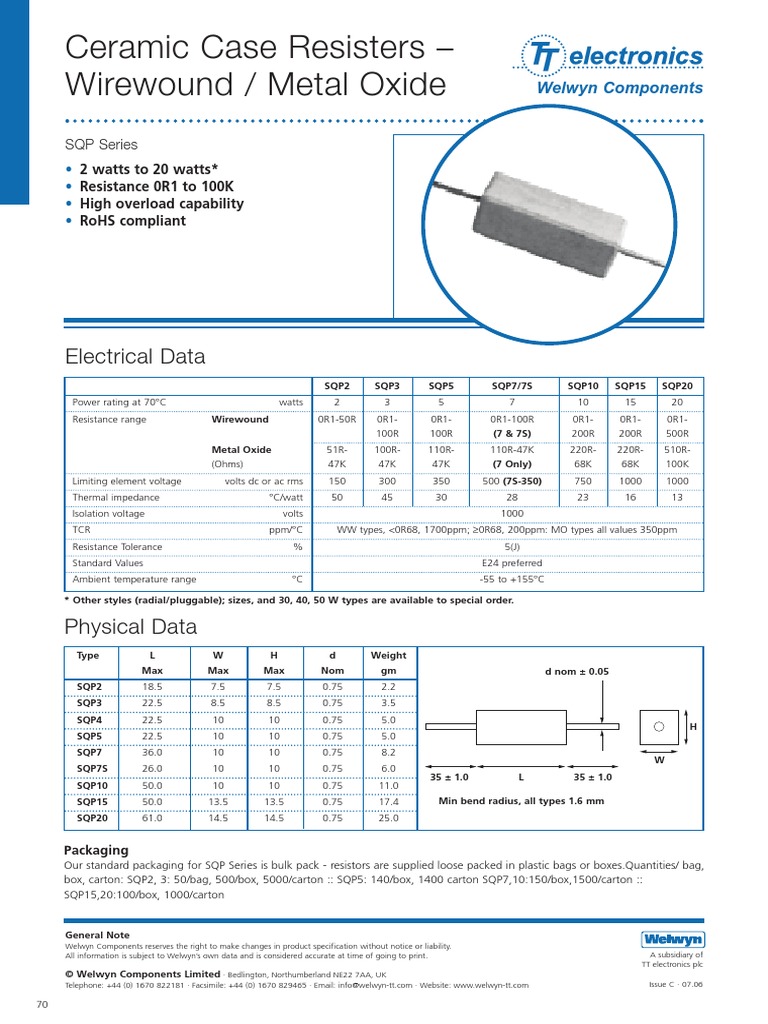 Ceramic Case Resisters Wirewound / Metal Oxide Electrical Data PDF