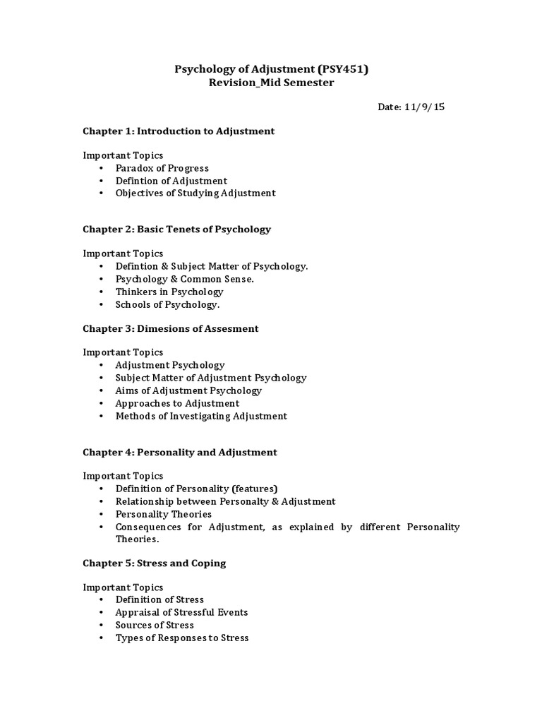 Chapter 1 Introduction To Adjustment Psychology of Adjustment (PSY451
