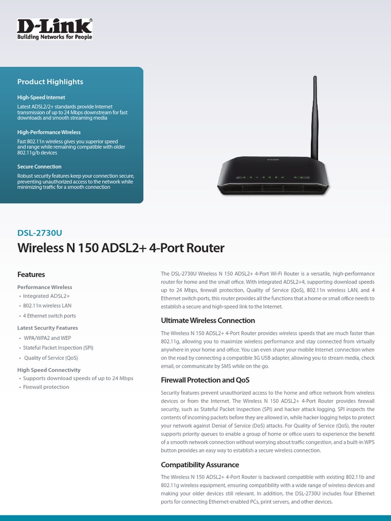Wireless N 150 ADSL2+ 4-Port Router: Product Highlights | PDF ...