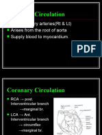 Coronary Circulation: Two Coronary Arteries (RT & LT) Arises From The Root of Aorta Supply Blood To Myocardium