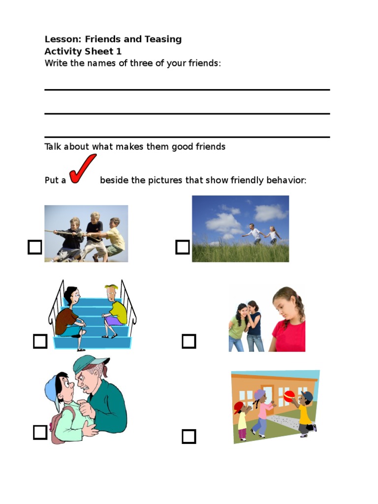 Activity Sheet 1 Friends and Teasing | PDF