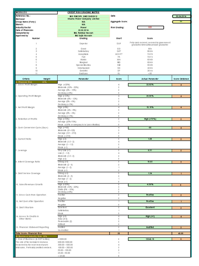 Credit Risk Grading Matrix Overview | PDF