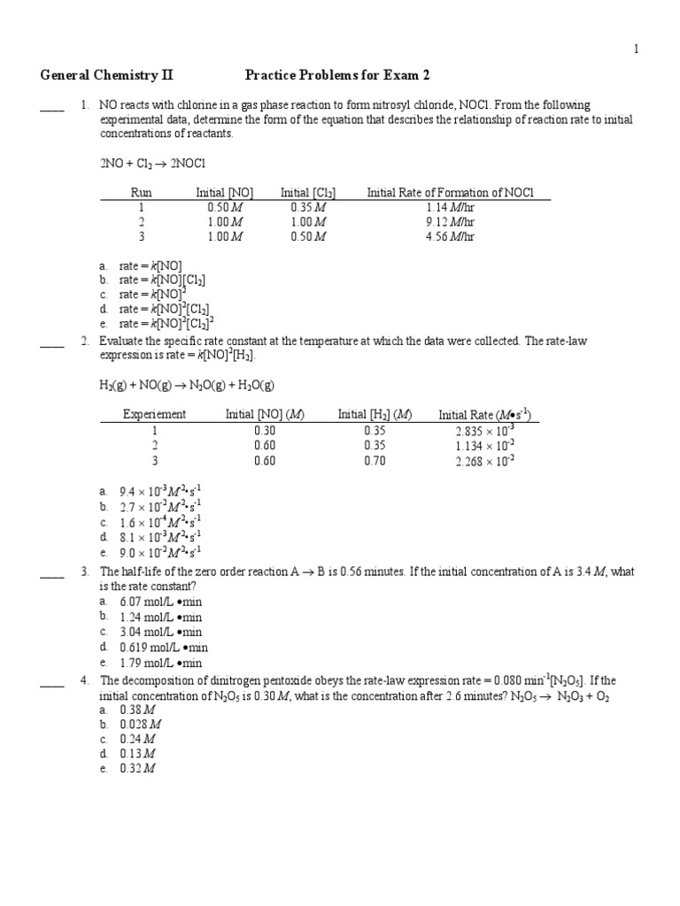 Gen Chem II Exam 2 Practice Problems | PDF | Chemical Equilibrium ...