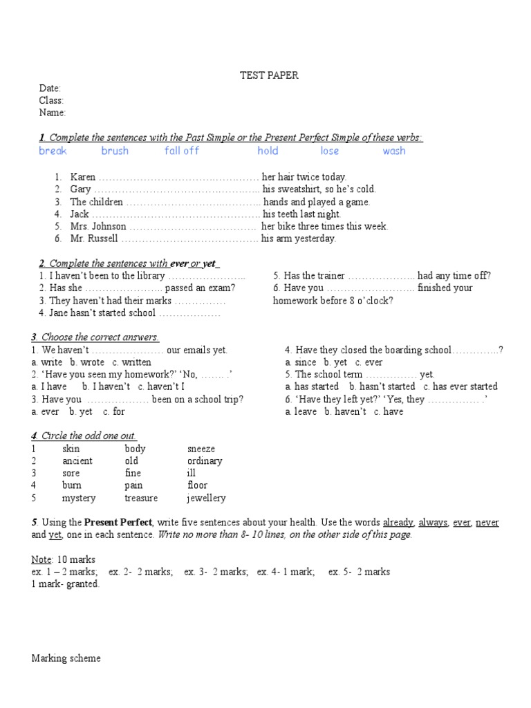 Past Simple vs Present Perfect Test | PDF