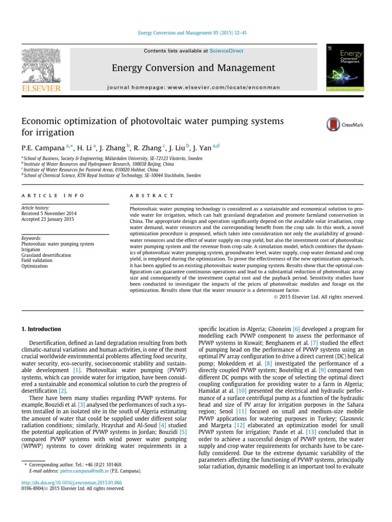 Optimize PV Water Pumping for Irrigation | PDF | Water Resources ...