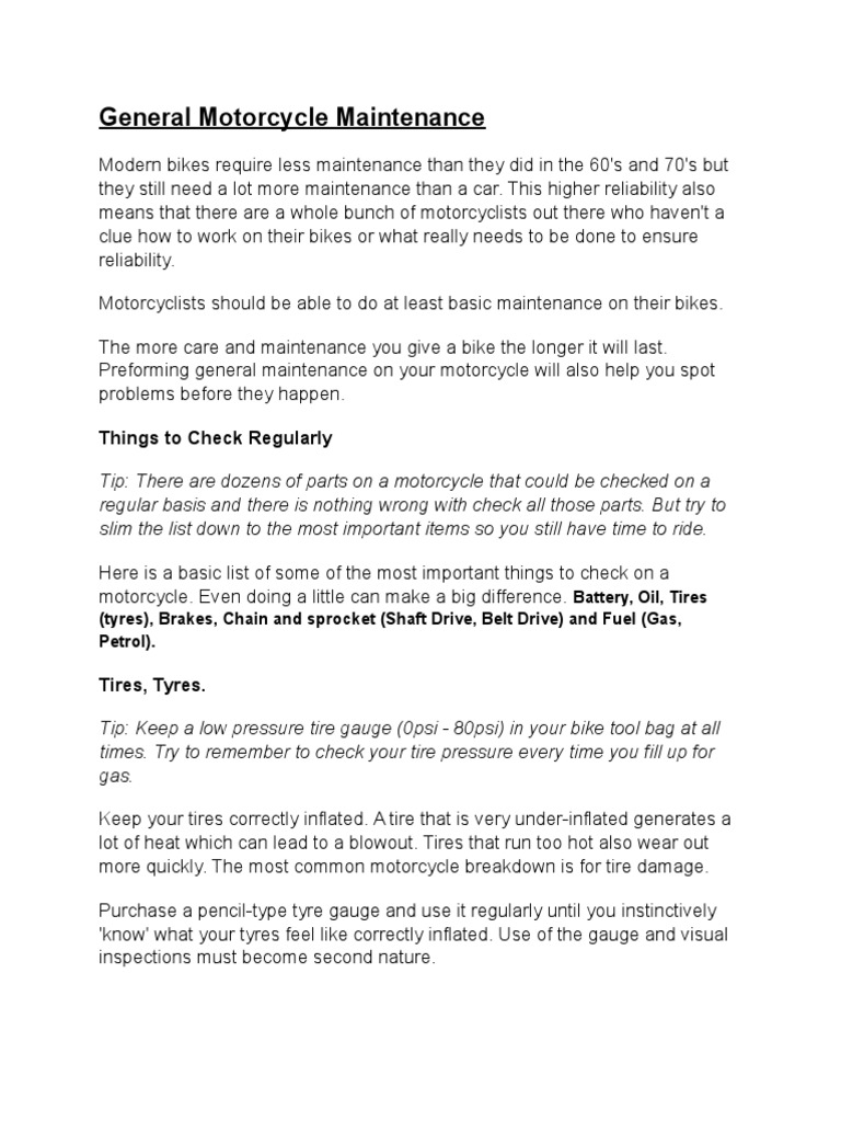 A Comprehensive Guide to Basic Motorcycle Maintenance Tips for