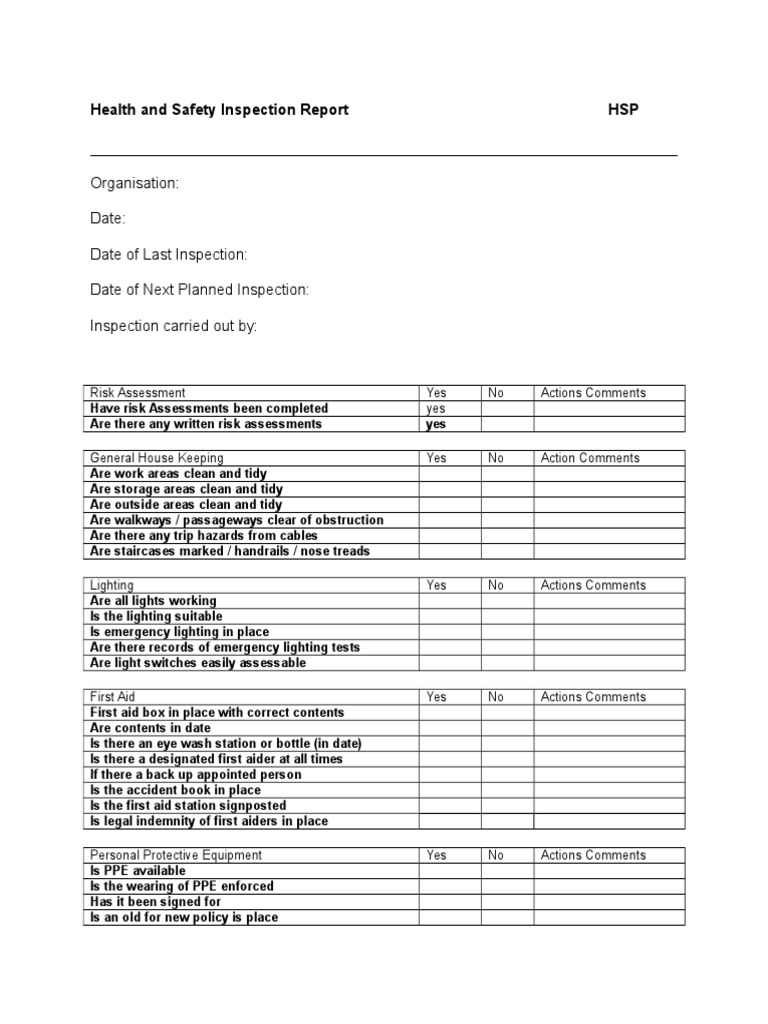 Health and Safety Inspection Checklist | PDF | Occupational Safety And ...