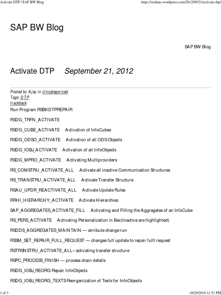Activate DTP SAP BW Blog PDF Information Science Application