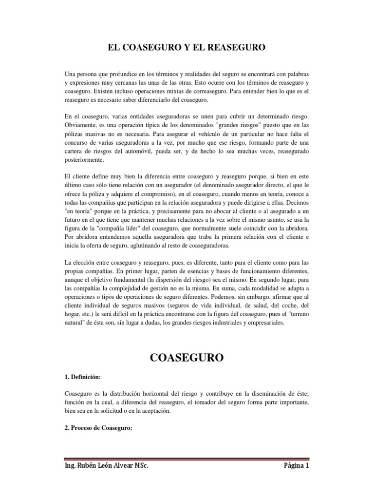 Diferencias entre Coaseguro y Reaseguro | PDF | Reaseguro | Seguro