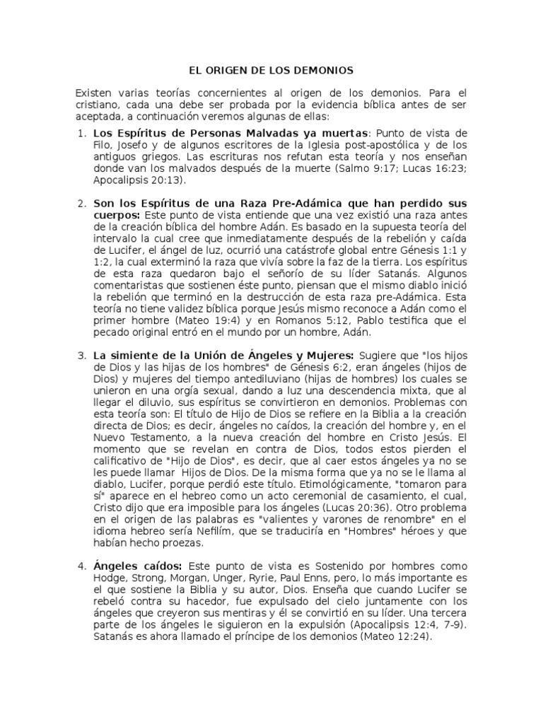 Orígenes de los Demonios según la Biblia | PDF | Demonios | Ángeles caídos
