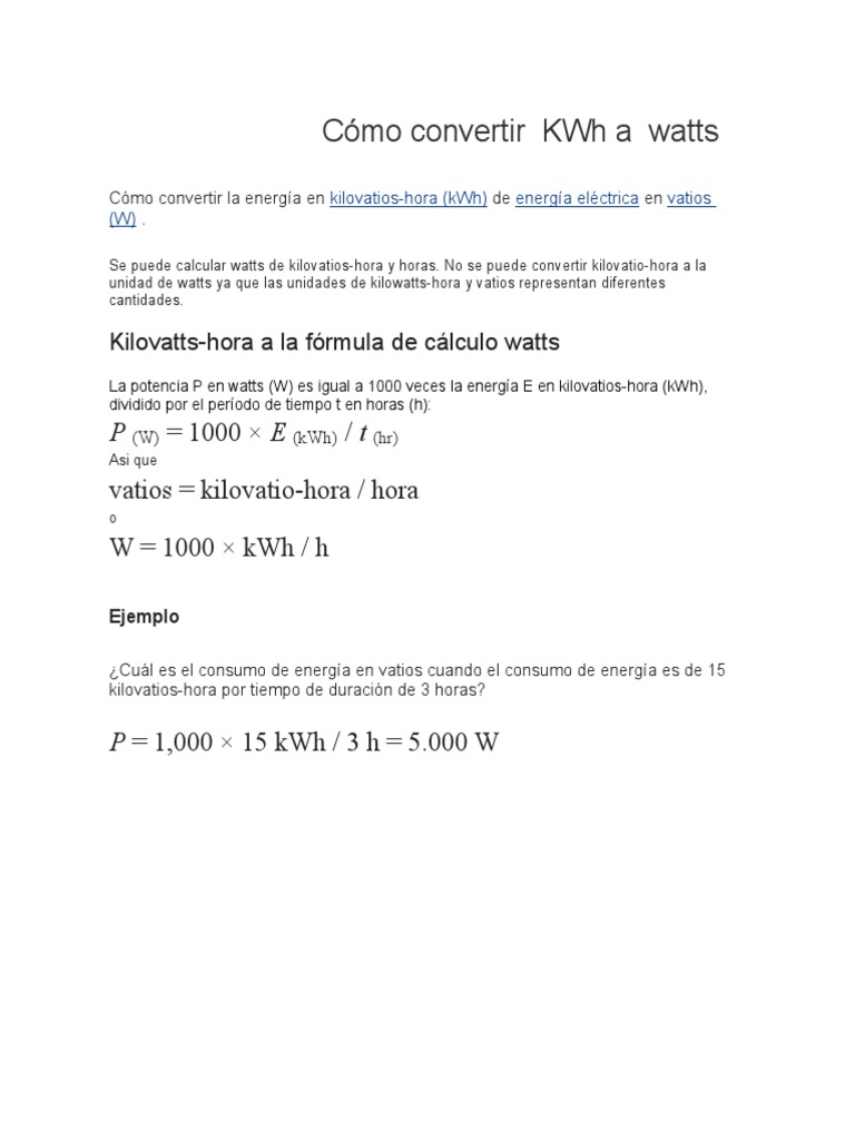 Conversión de KWh a Watts: Guía Práctica | PDF | Ciencia y matemáticas