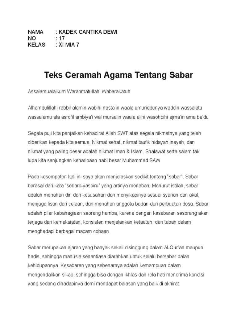 Sabar Kultum Singkat Tentang Ikhlas Kumpulan Teks Ceramah Kultum Puisi Pantun Dll