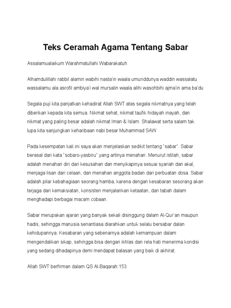 Ceramah Singkat Tentang Sabar Cari Pembahasannya