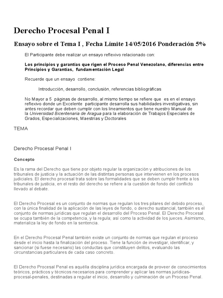 Derecho Procesal Penal I ENSAYO Ley procesal Procedimiento Criminal