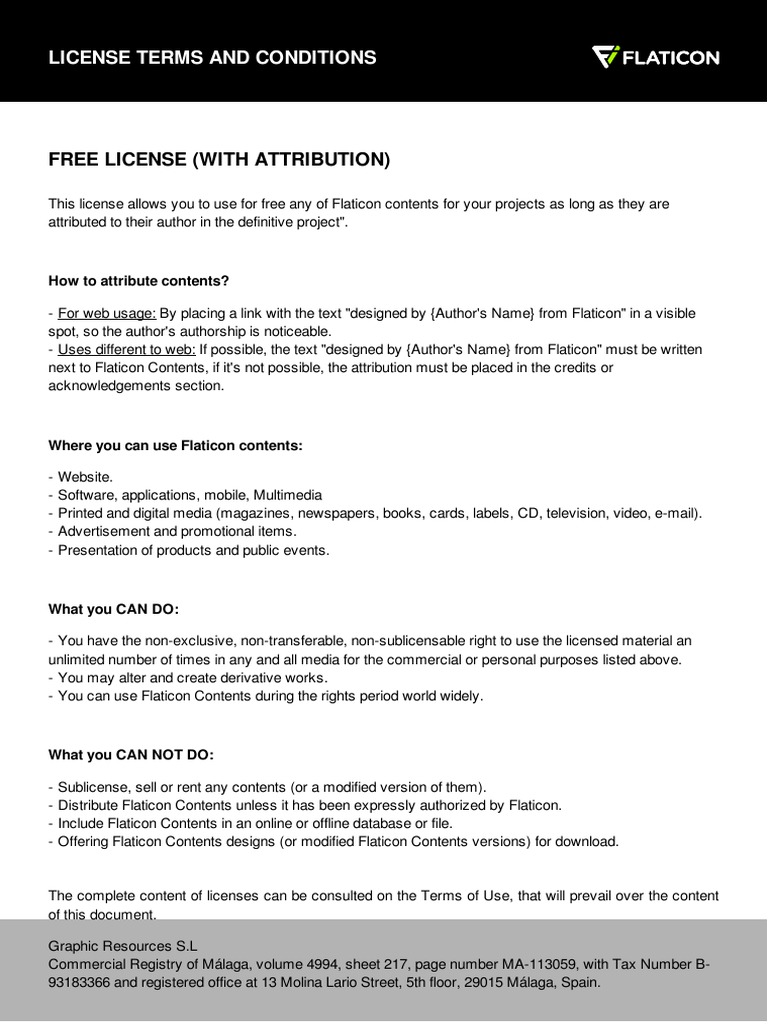 Free License (With Attribution) : License Terms and Conditions | PDF