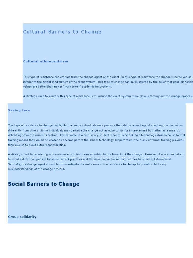 Cultural Barriers To Change PDF Social Group Innovation