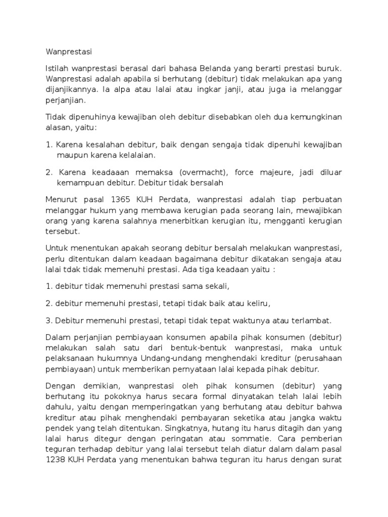 Wanprestasi Dan Overmacht