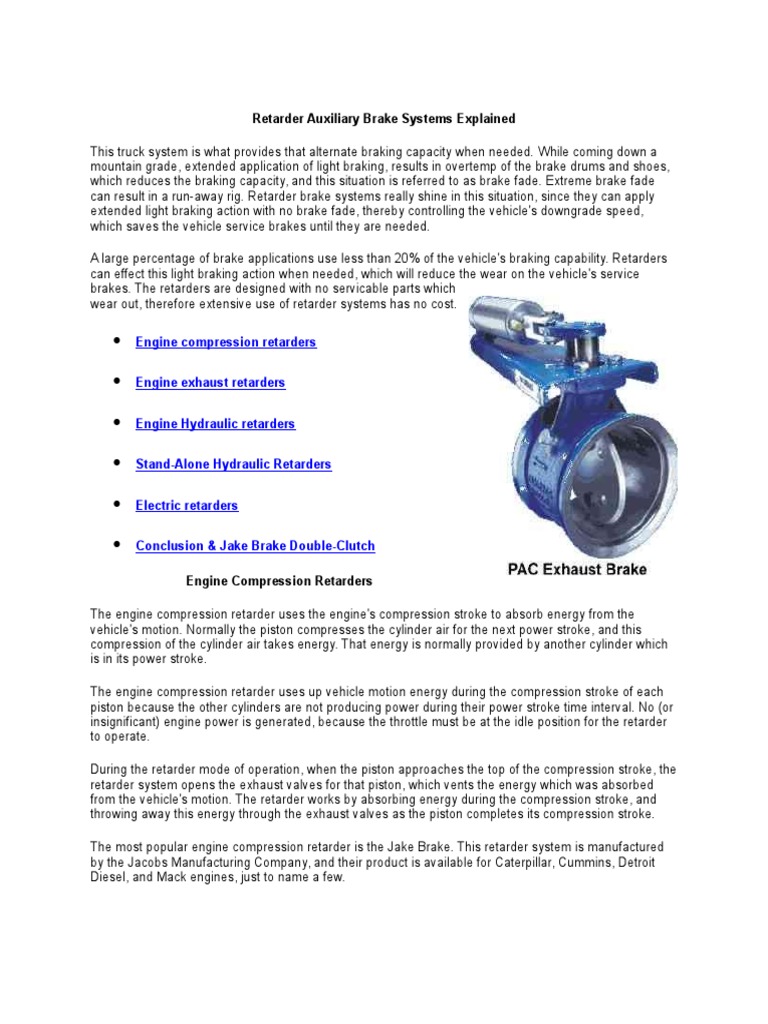 Retarder Auxiliary Brake Systems Explained PDF Transmission